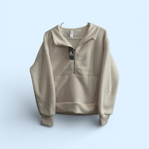 NWT!! Athletic COLLECTION Cream Fleece Quarter-Zip Jacket
